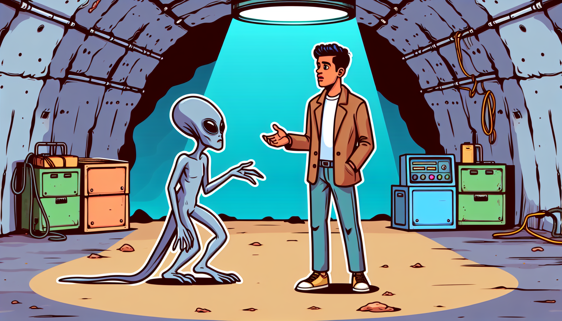Alien Grey and a human conspirator at Dulce Base