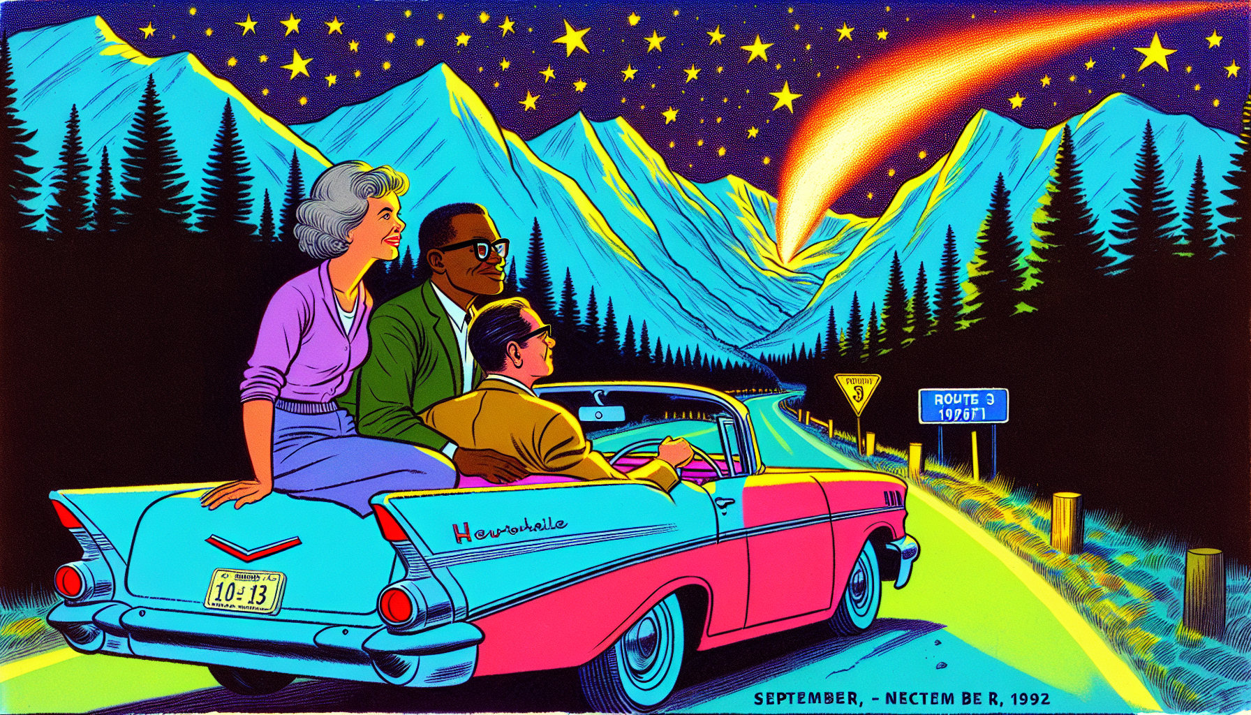 Betty and Barney Hill spotting a strange light while driving on Route 3 in New Hampshire, 1961.