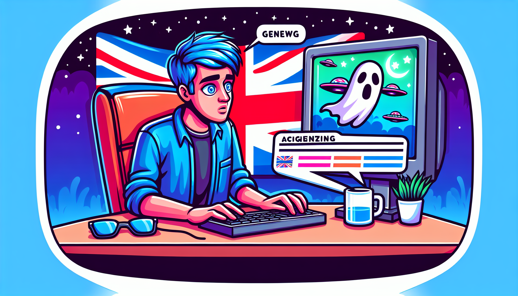 Caspersight at his computer with paranormal themes around him