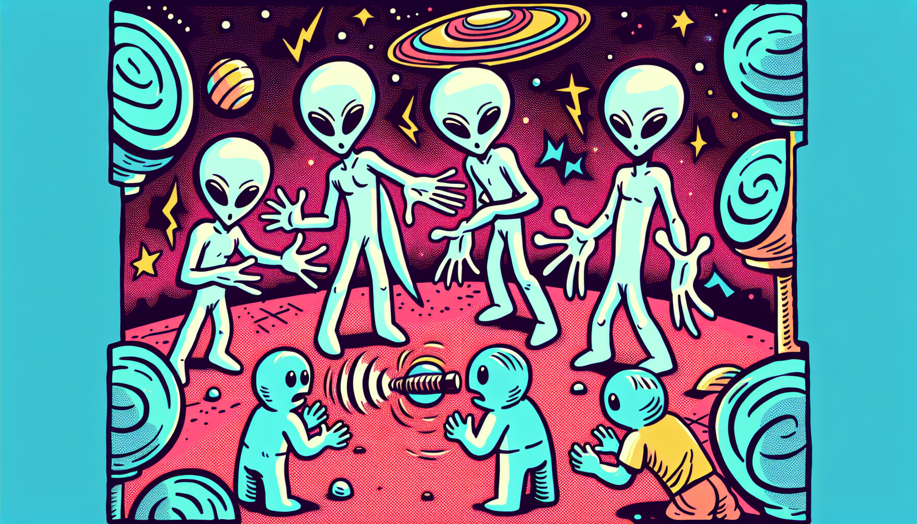 Tall White aliens engaging in telepathic communication with humans