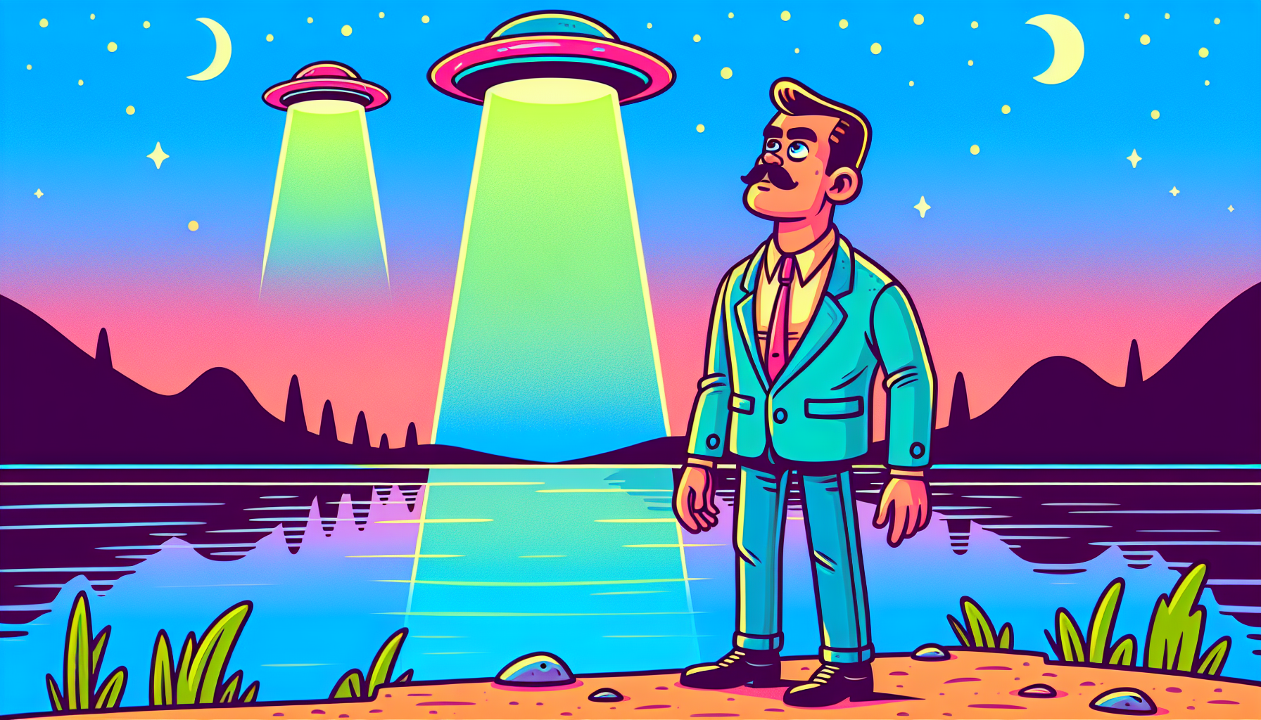 Stephen Michalak at Falcon Lake observing two UFOs.