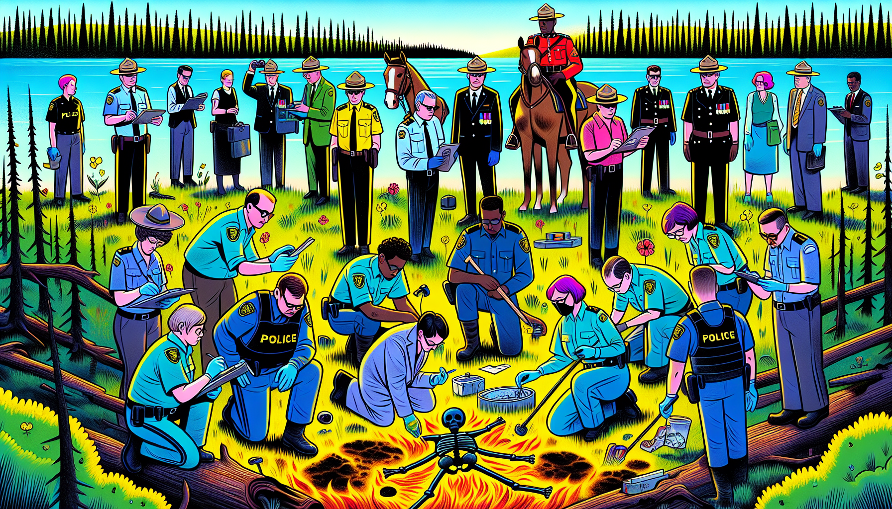 Illustration of investigators at the Falcon Lake UFO site.