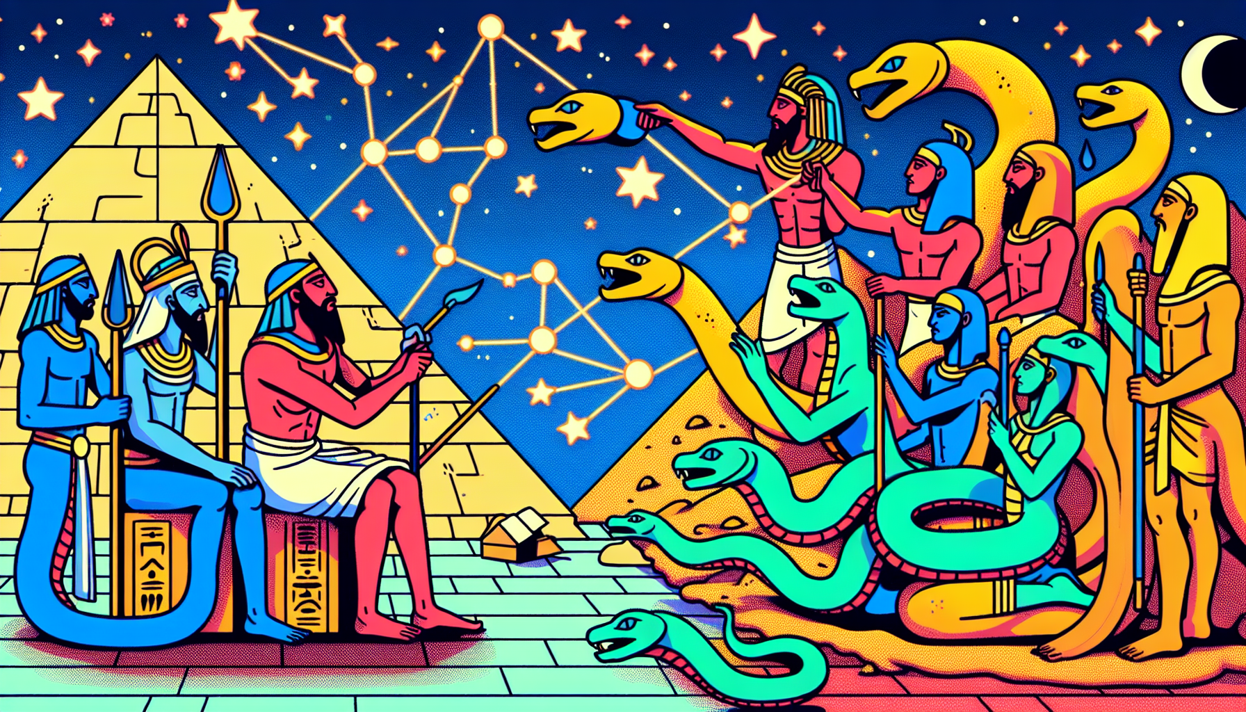 Ancient civilizations worshipping serpent gods connected to constellations