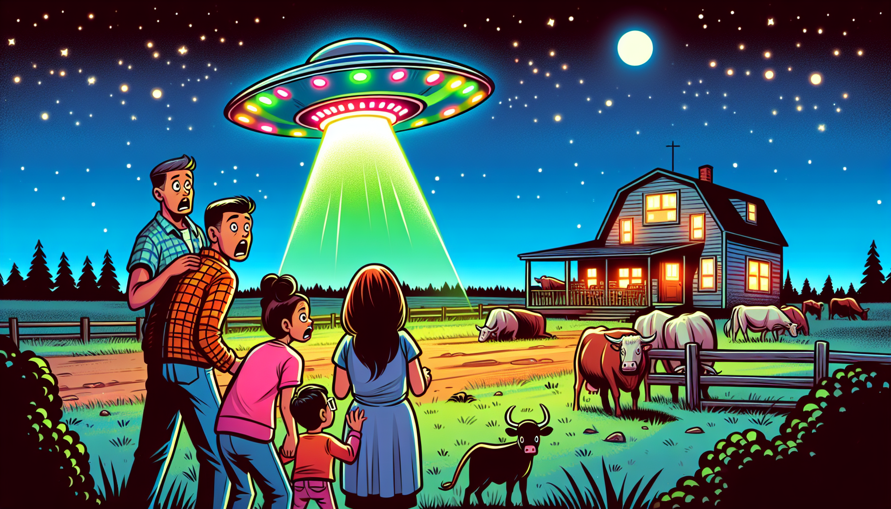 Sherman family looking at a UFO over Skinwalker Ranch.