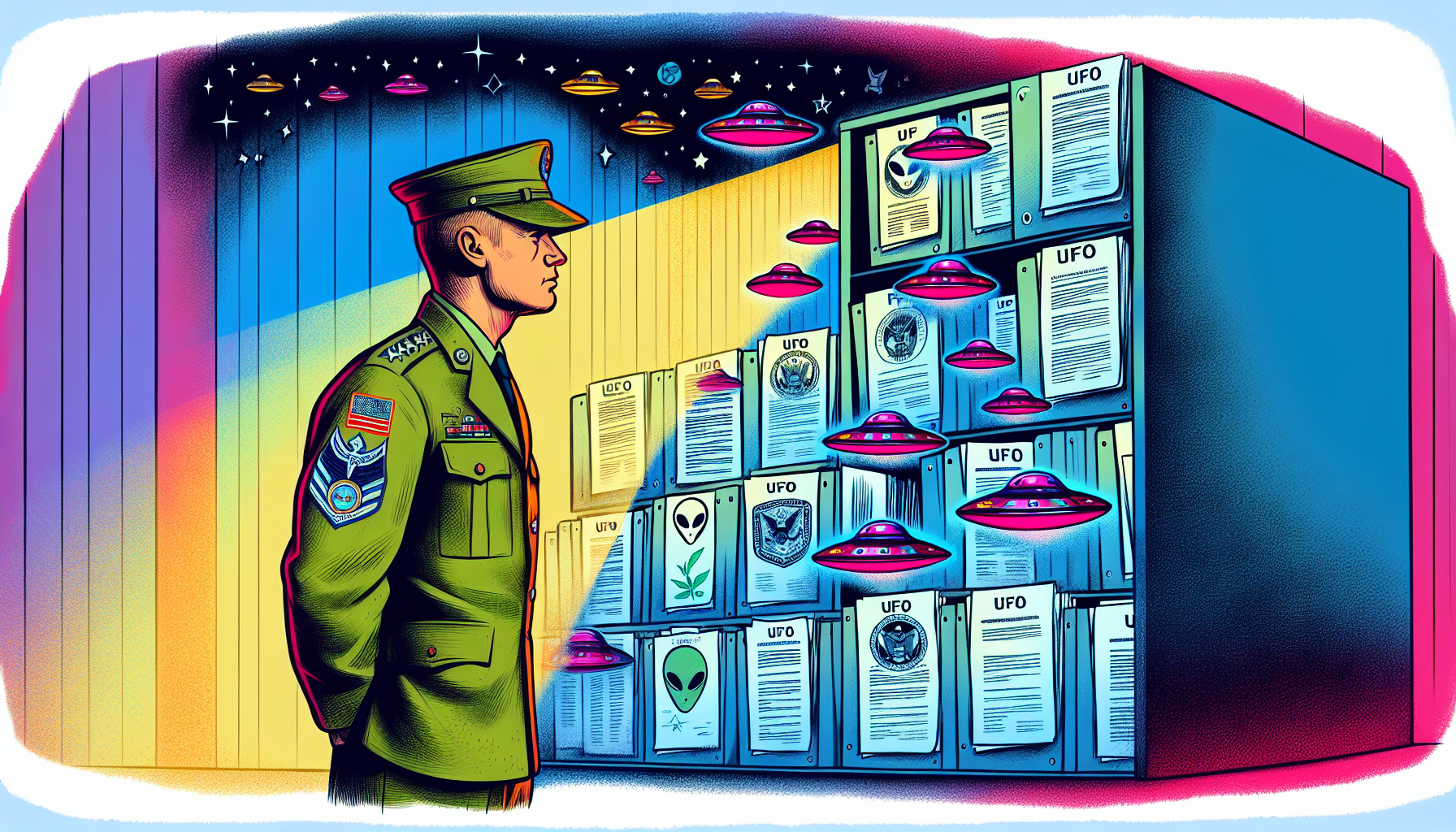 David Grusch with UFO-related government documents.