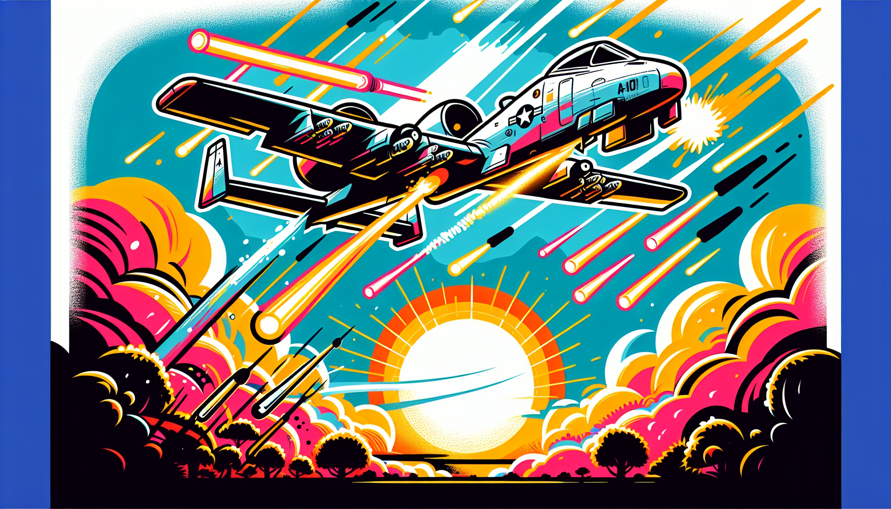 Illustration of military aircraft releasing flares juxtaposed with unidentified lights in the night sky.