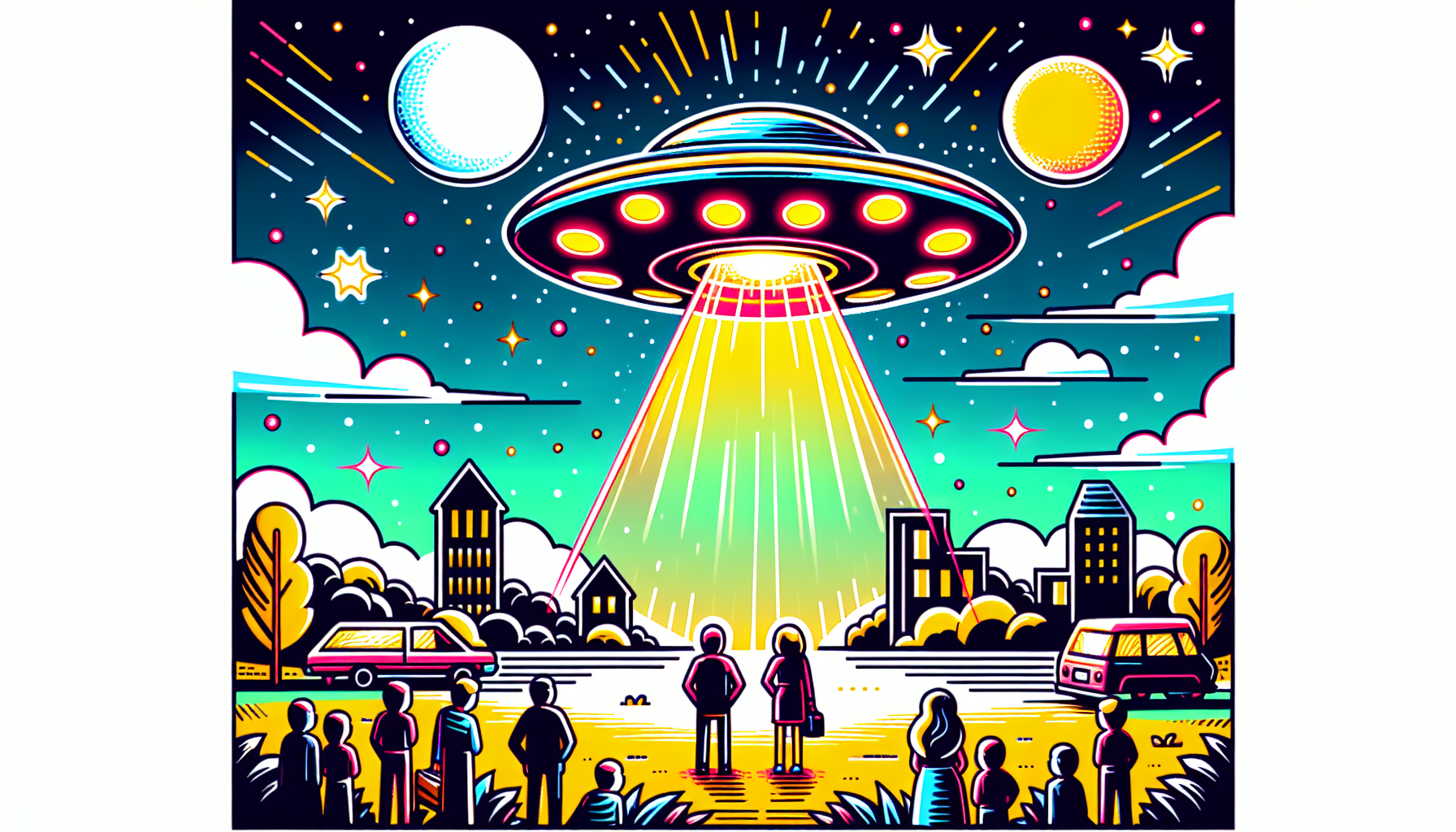 Triangular-shaped UFO glowing in the night