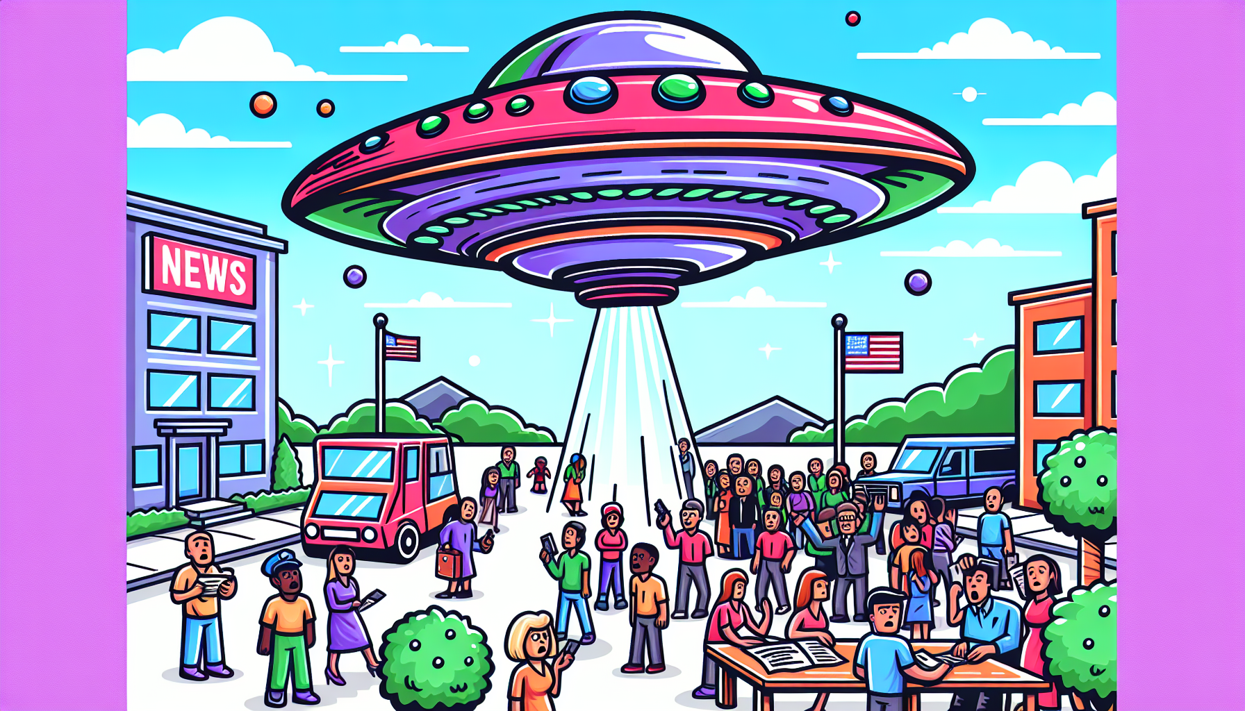 Alien spacecraft in the sky with unaware civilians